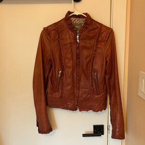 Buttery Kenna T Leather Jacket, Women's XS, Cognac, Retail $650 (Neiman Marcus)